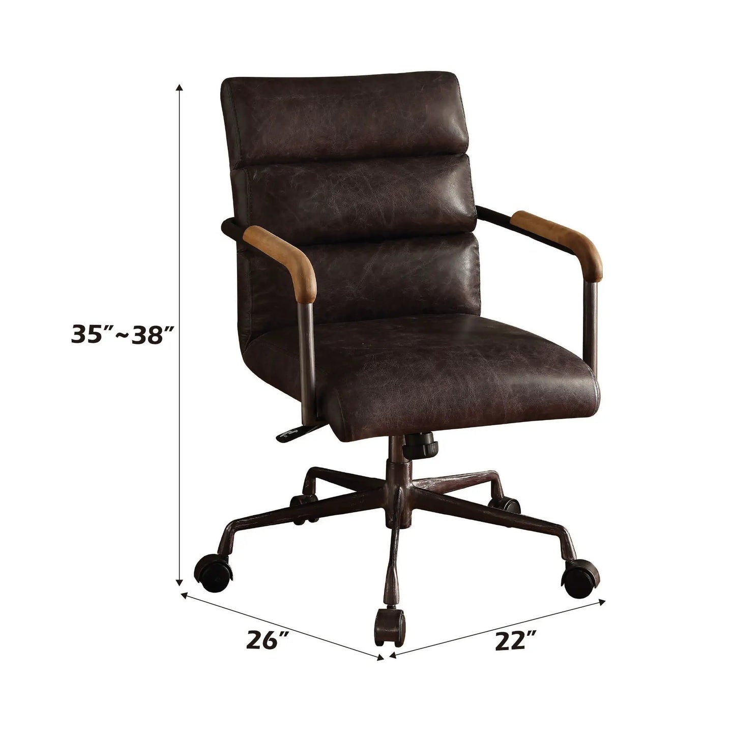 Harith retro top grain office chair, dark brown leather, wood-arm design, swivel base on Tampa Home & Garden Store
