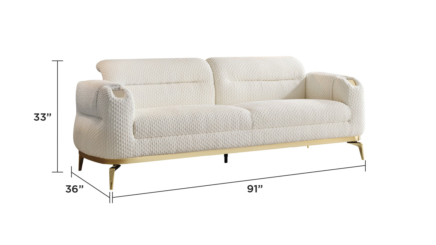 Zoe Modern Chenille Sofa and Gold Accents
