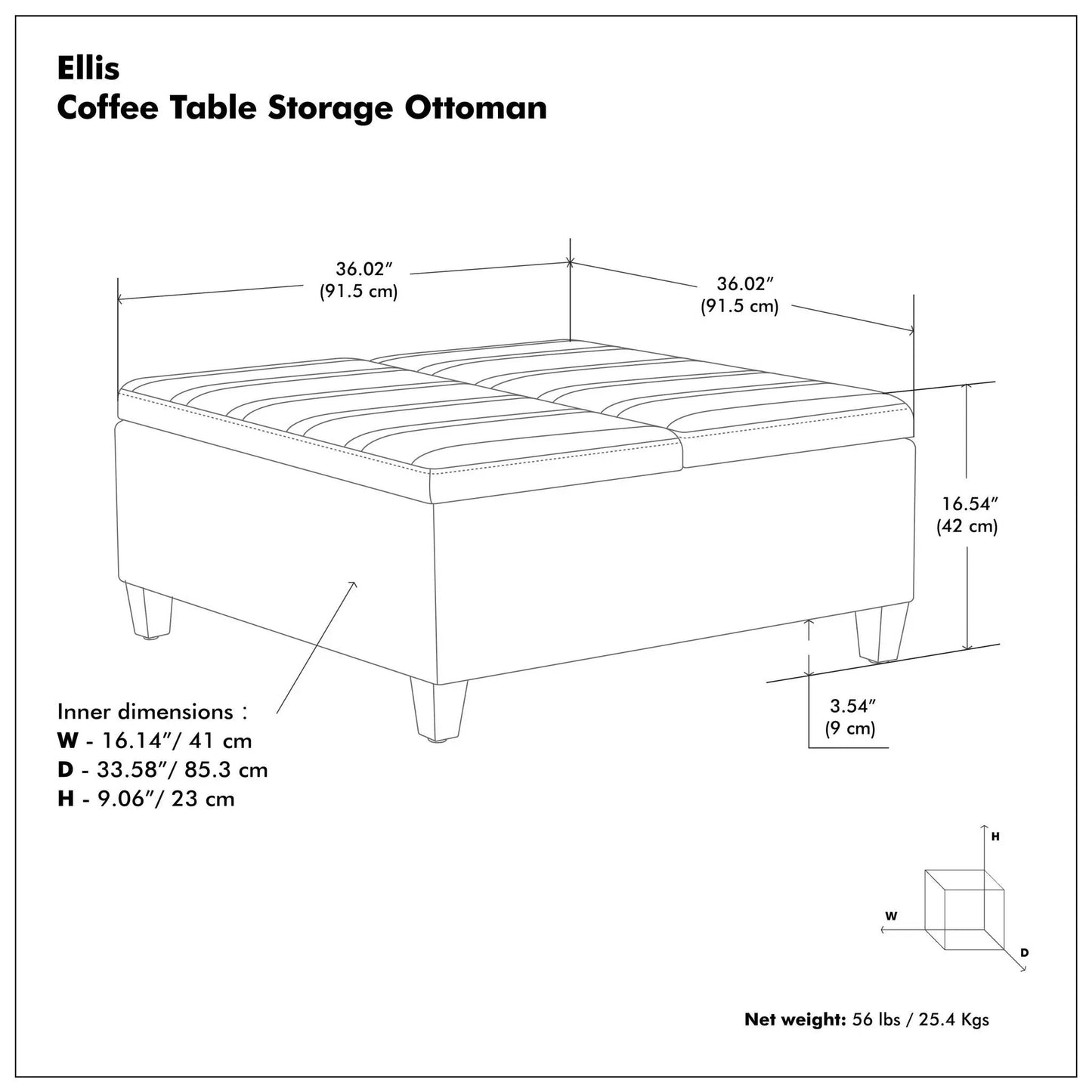 Ellis Coffee Table Storage Ottoman Contemporary