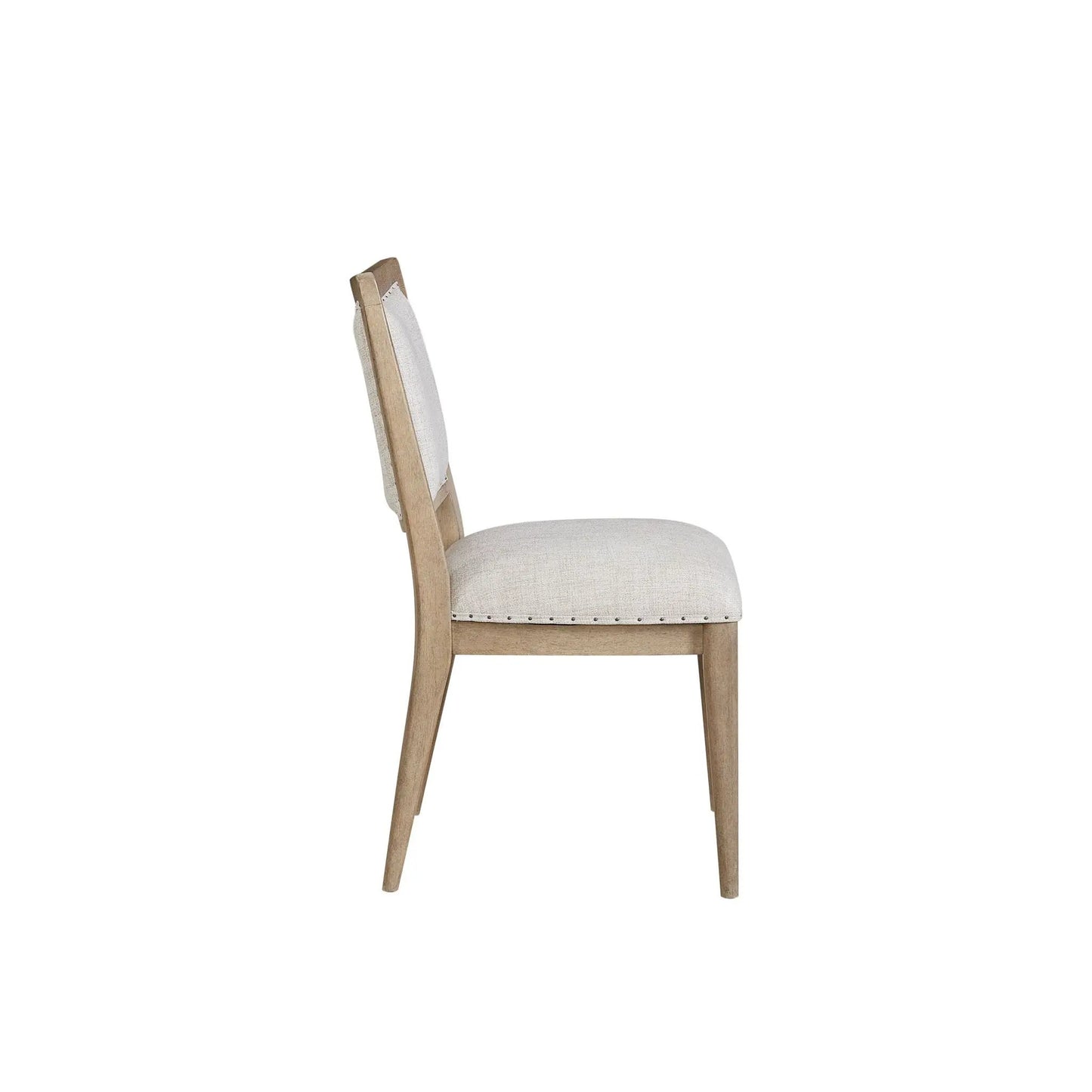 Oversized side dining chair Sand with light wood frame and beige upholstery, nailhead trim on Tampa Home & Garden Store