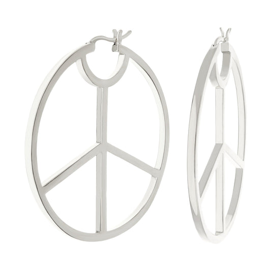 Pave Peace Hoop Earrings polished silver by Lauren G Adams hoop style pair on Tampa Home & Garden Store