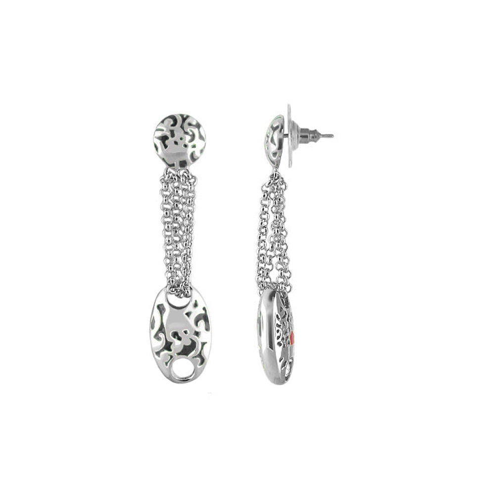 Hidden Hearts Earring pair by Lauren G Adams, silver drop with chain tassels and filigree disc on Tampa Home & Garden Store
