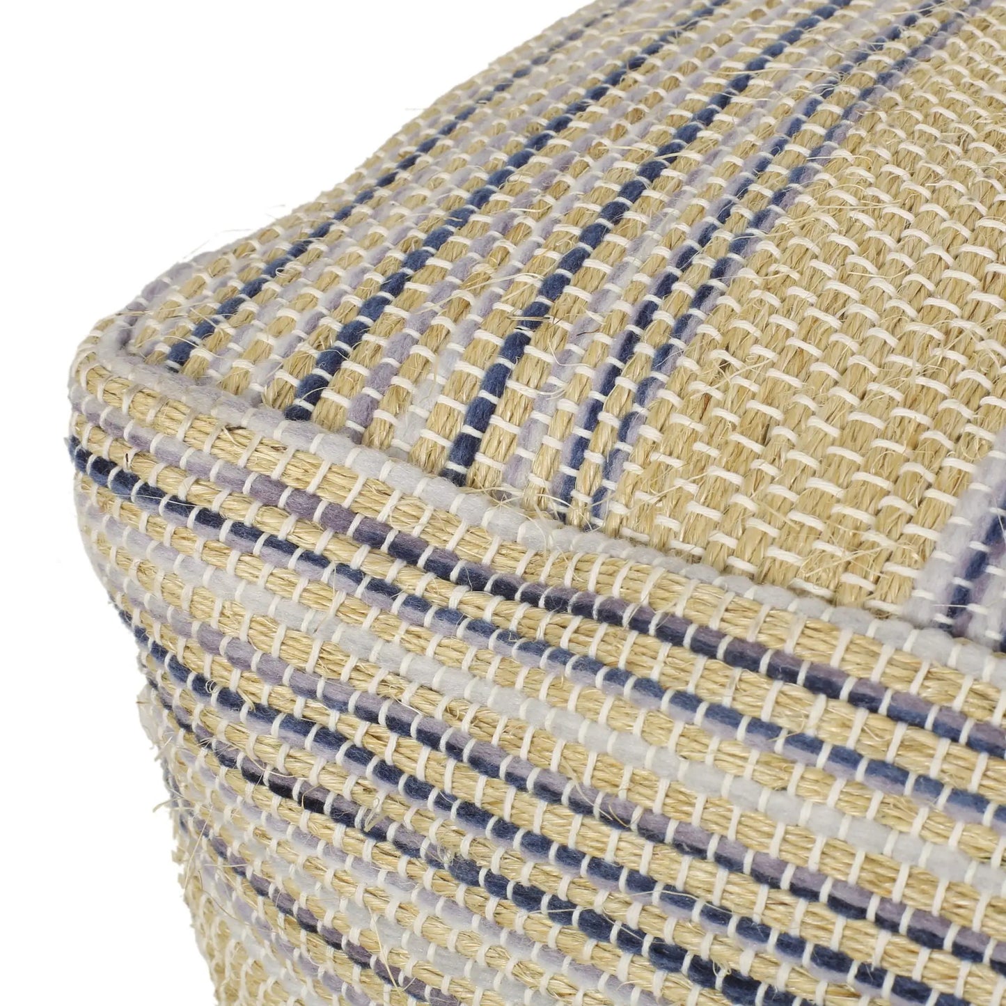 Western handcrafted fabric pouf in natural blue stripes, accent by Unique Piece Furniture on Tampa Home & Garden Store