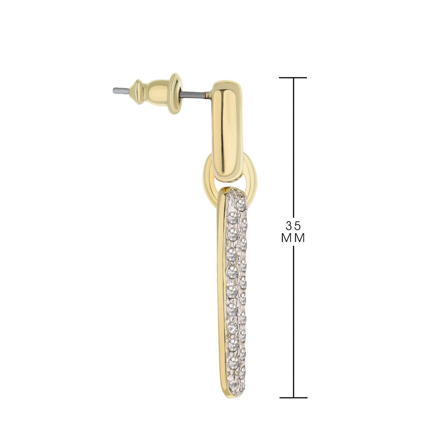 Lga Rectangle Earrings by Lauren G Adams, gold-tone crystal-studded drop, 35mm length on Tampa Home & Garden Store