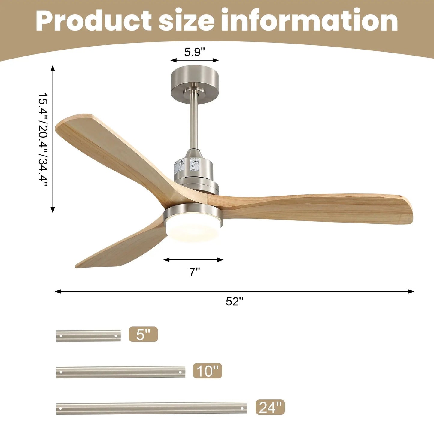 Indoor Ceiling Fan with Dimmable LED Light Remote