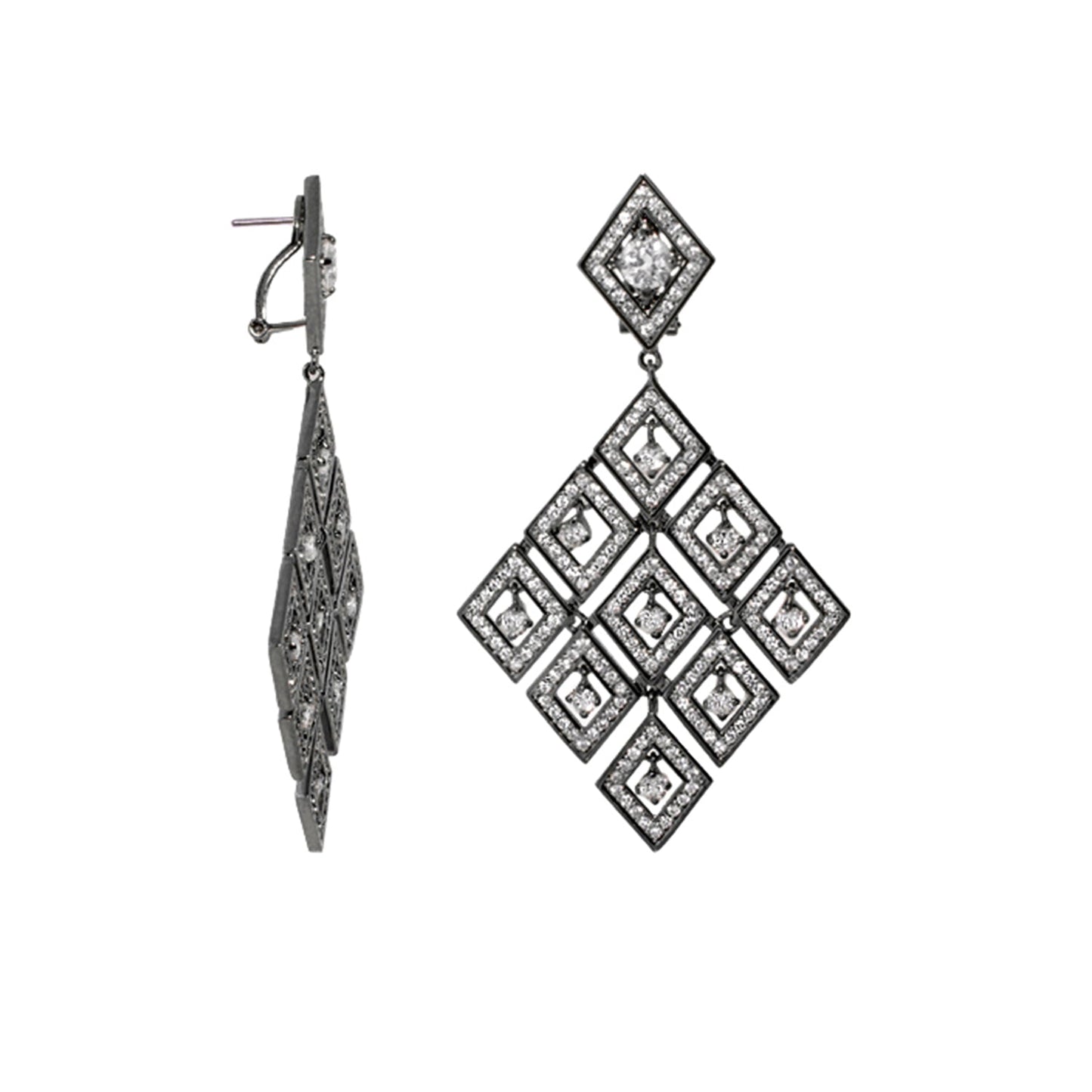 Shimmer and Glimmer Earrings by Lauren G Adams, silver-tone chandelier drop with diamond frames on Tampa Home & Garden Store