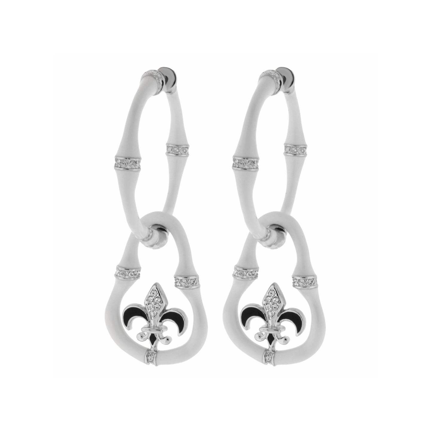 Two pairs of Bamboo Fleur-de-Lis Drop earrings by Lauren G Adams, silver-tone with crystal accents on Tampa Home & Garden Store