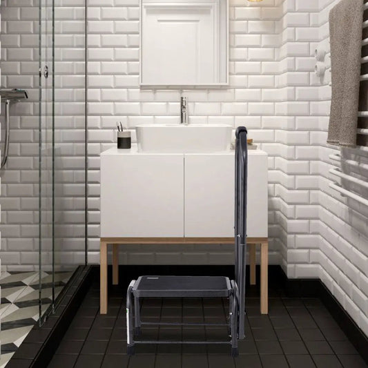 DirectDeals 330 Lbs non slip step stool with tall back and dark gray frame in bathroom on Tampa Home & Garden Store