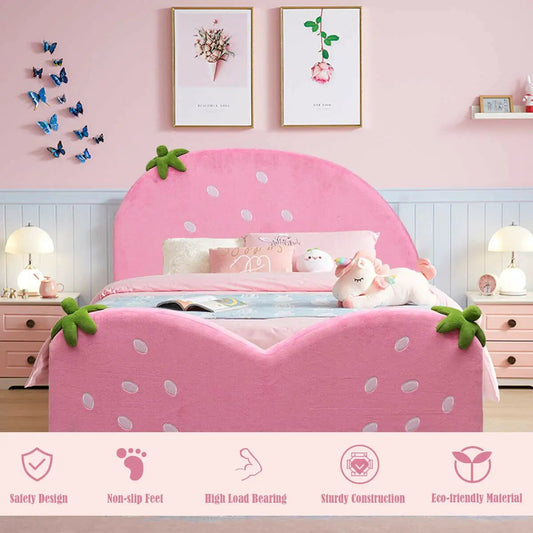 Kids Upholstered Berry Pattern Toddler Bed pink upholstery with berry pattern DirectDeals on Tampa Home & Garden Store