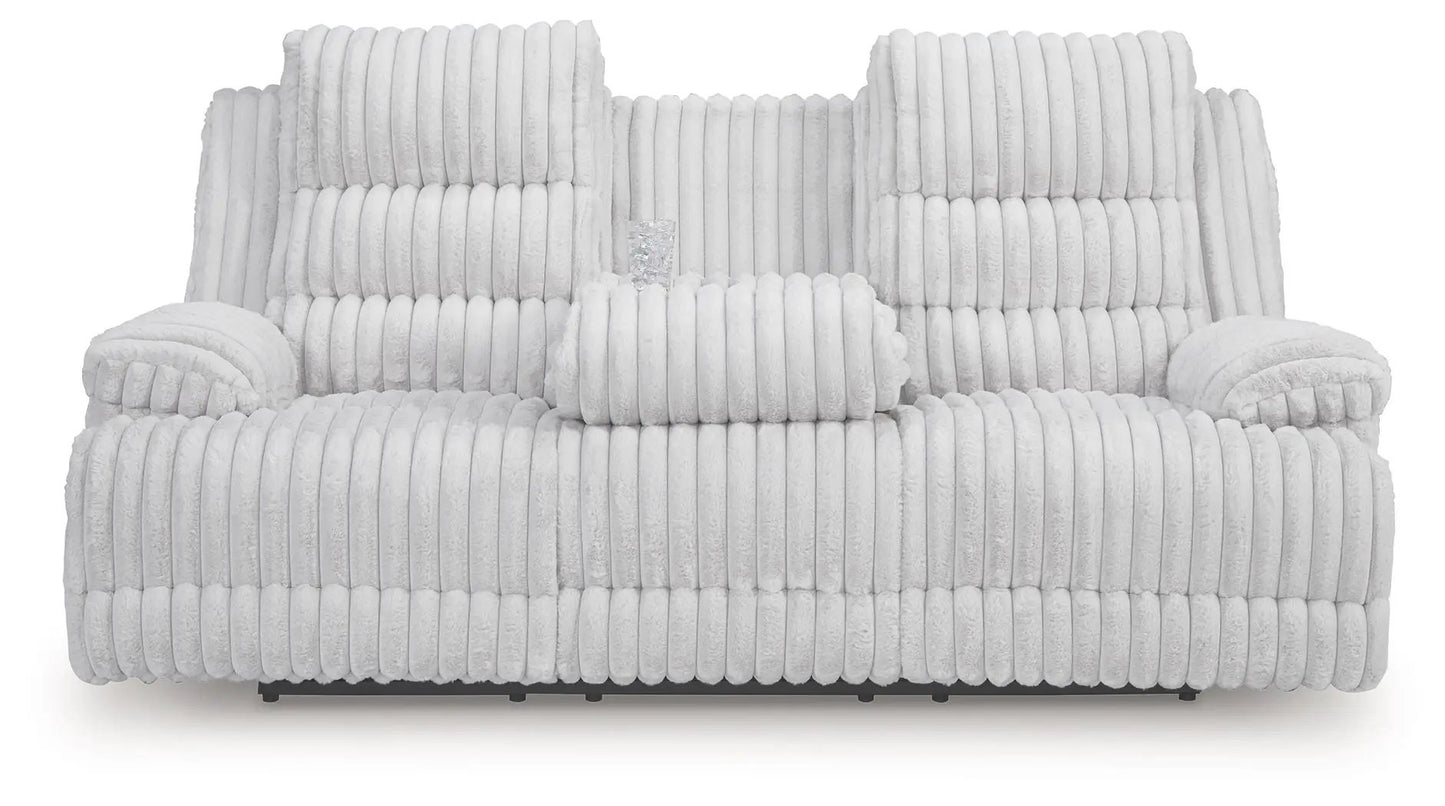 Rhines Falls reclining power sofa in white plush ribbed upholstery on Tampa Home & Garden Store