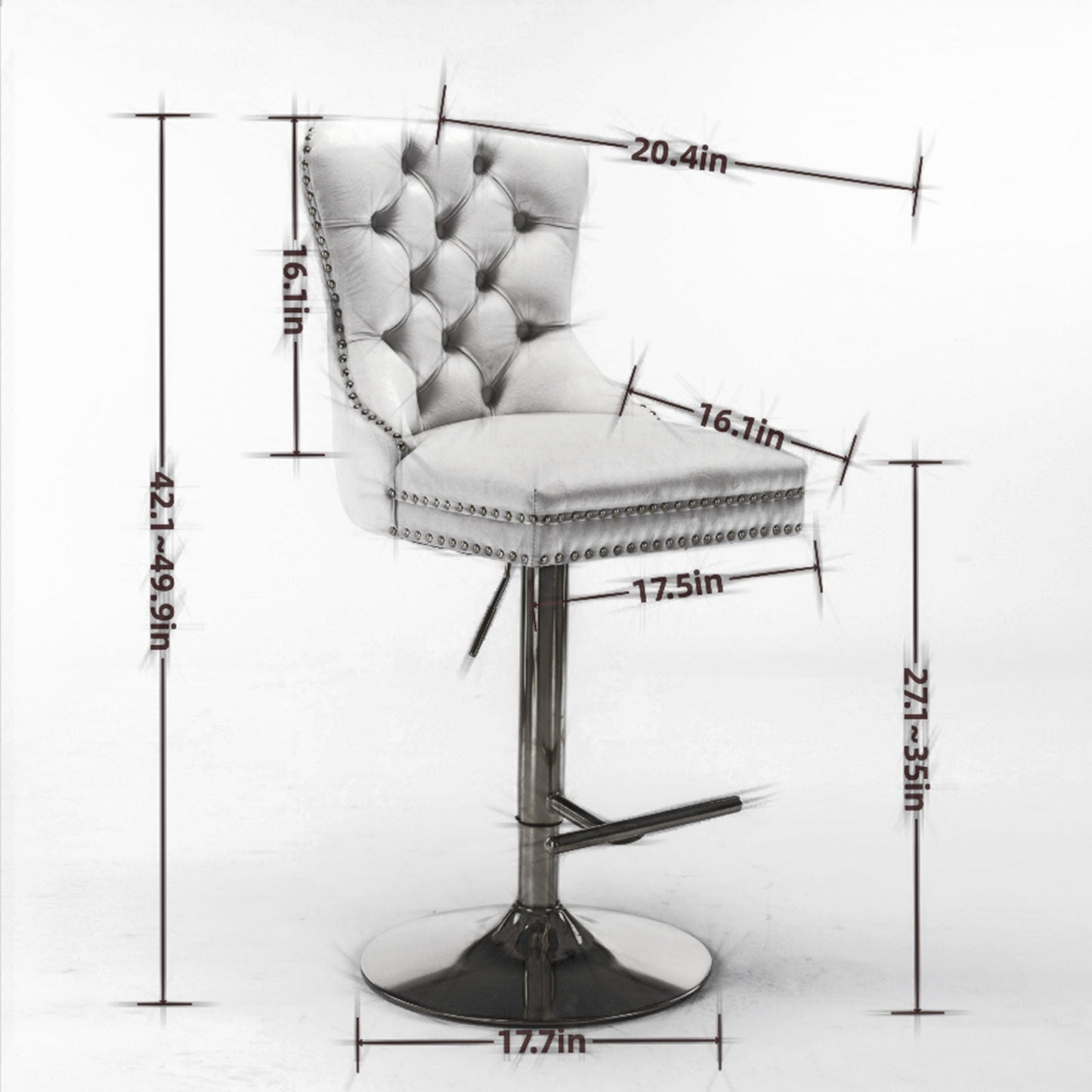 Set of 2 tufted swivel bar stools with backs, adjustable height 25-33 in, chrome pedestal base on Tampa Home & Garden Store