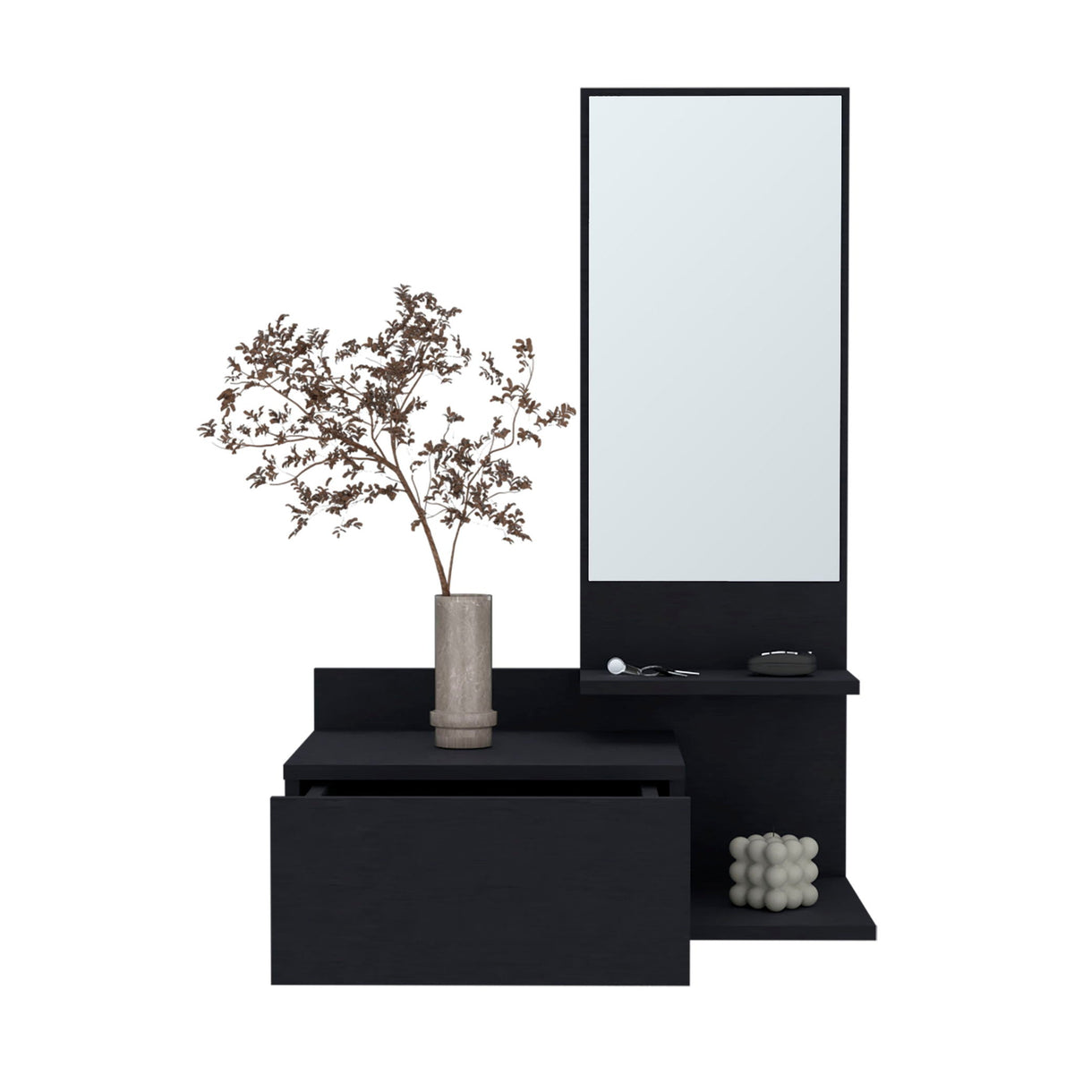 Lowell floating hallway cabinet and mirror by HouseOfZazla black frame tall mirror decor on Tampa Home & Garden Store