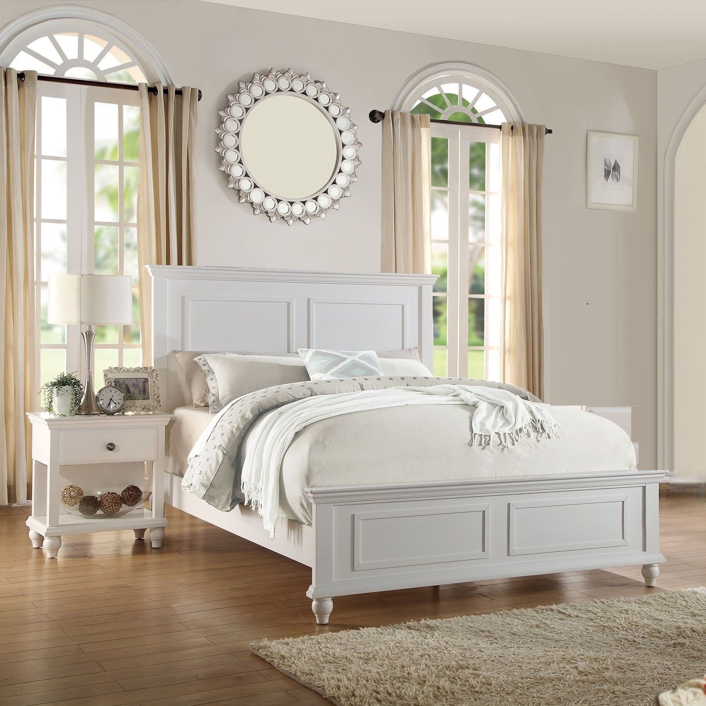 3 Piece Bedroom Set with 2 Nightstands in white finish featuring paneled bed on Tampa Home & Garden Store