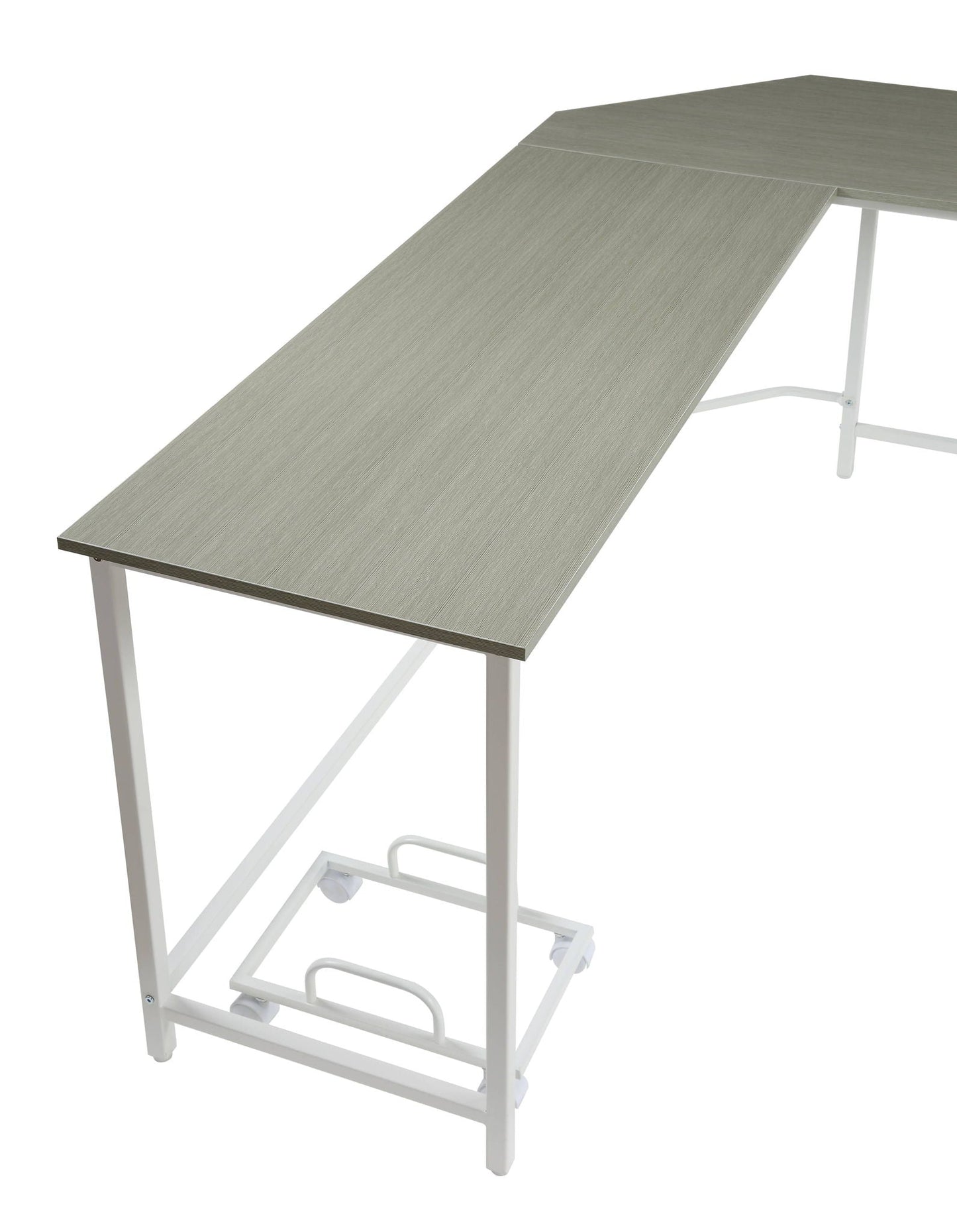 Bambina computer desk L-shaped with grey woodgrain top and white metal frame on Tampa Home & Garden Store