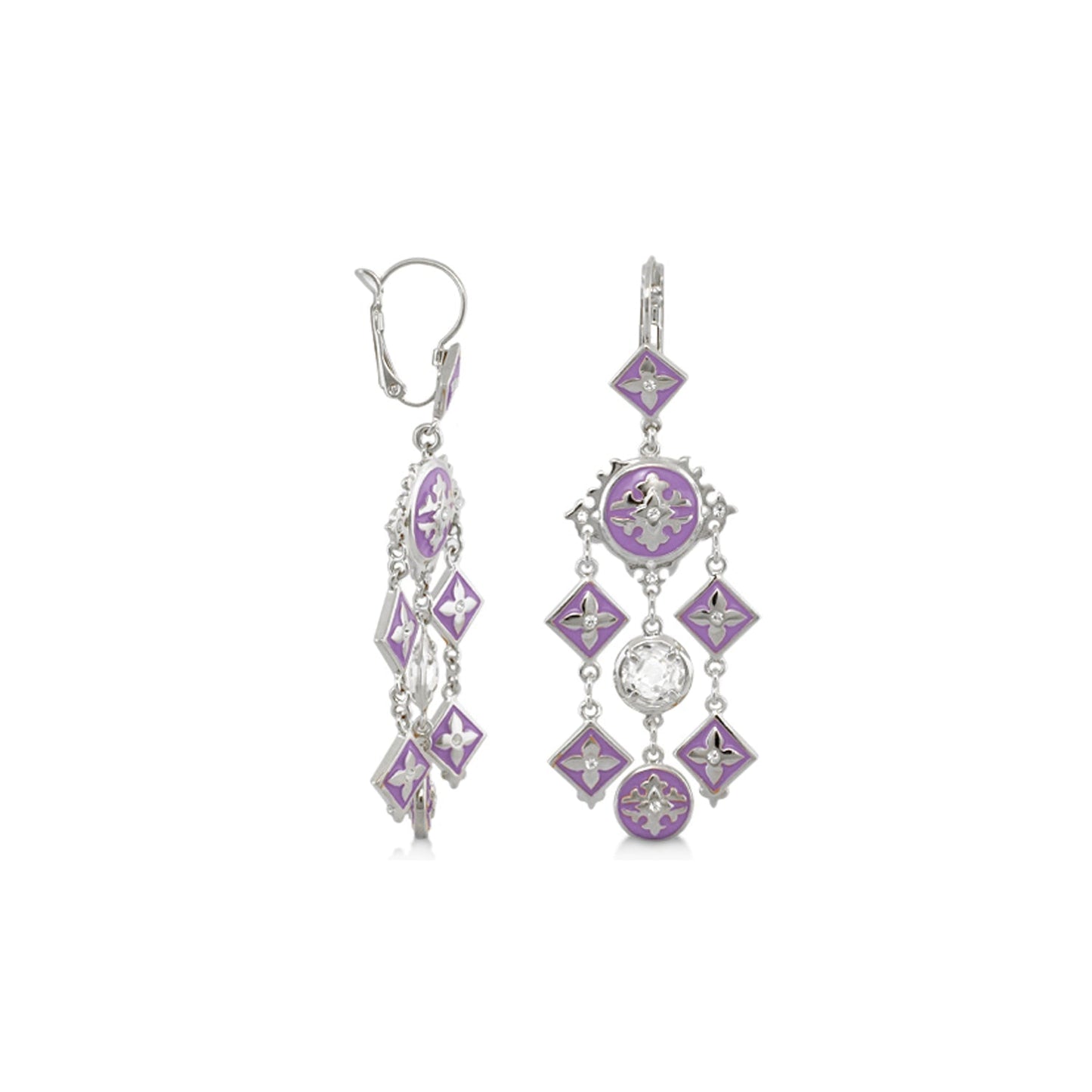Mandarine Oriental Earrings by Lauren G Adams, purple enamel chandelier earrings, silver metal on Tampa Home & Garden Store