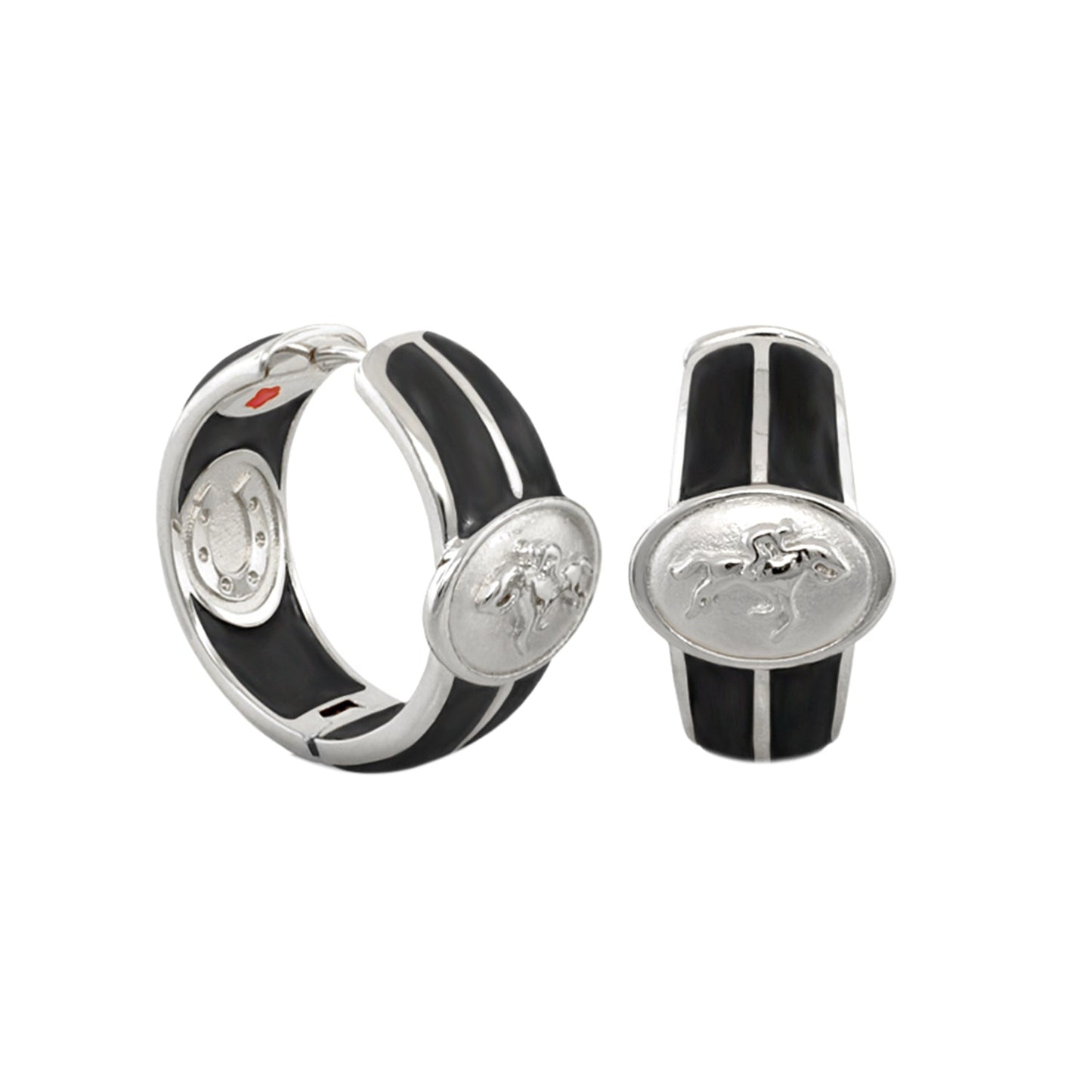 Equestrian Hoop Earrings pair in black enamel with trim and horse motif by Lauren G Adams on Tampa Home & Garden Store