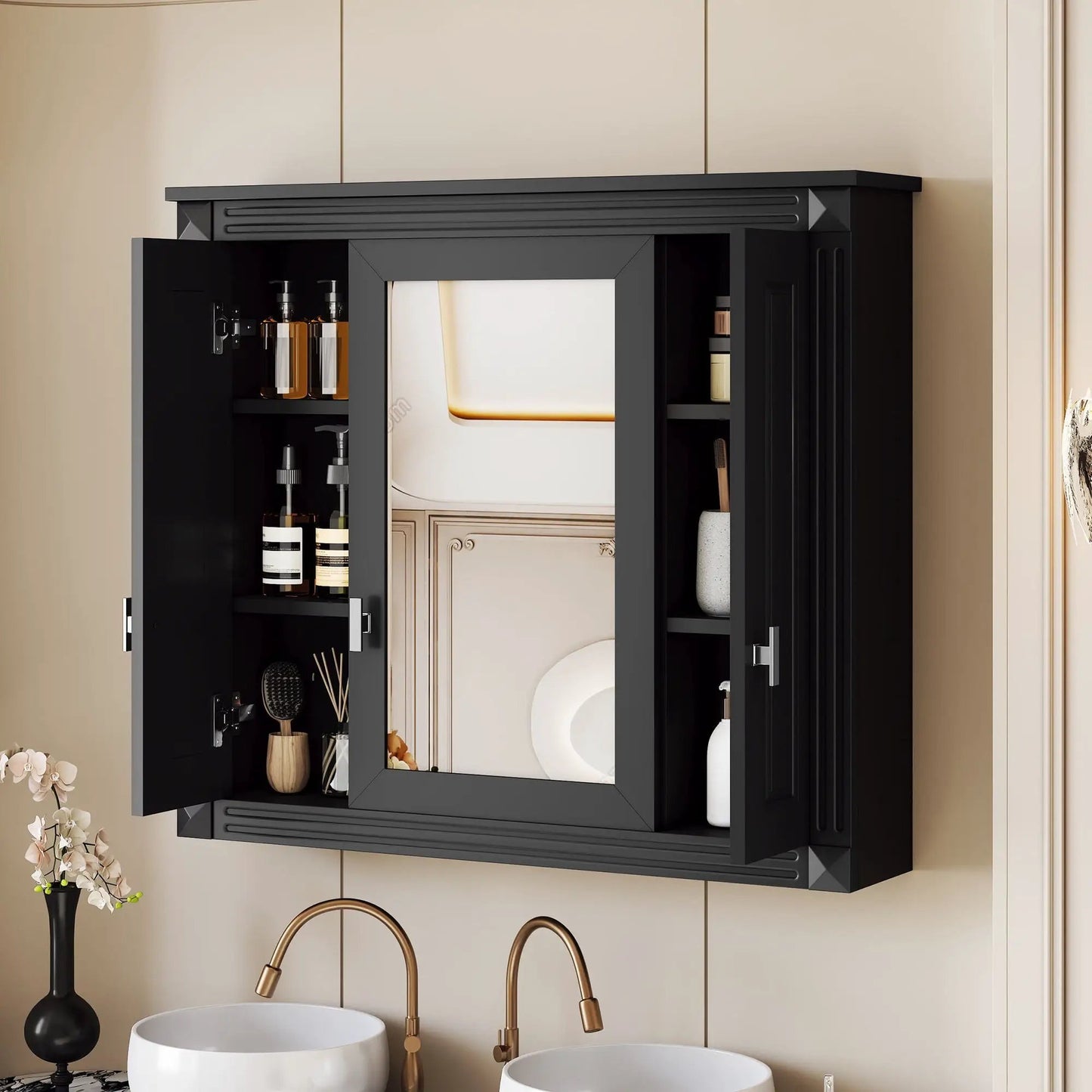 Wall Mounted Cabinet with Mirror and Shelves