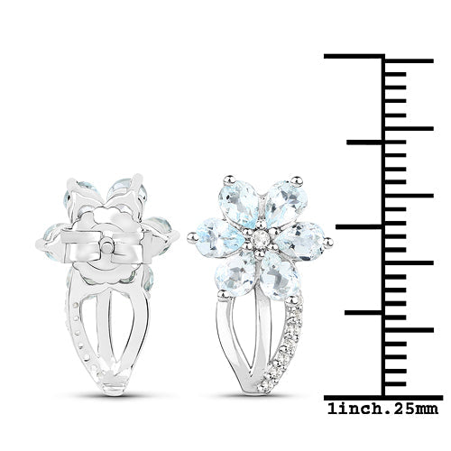 Earrings pair .925 sterling silver flower with 1.54ct aquamarine and topaz by Bids.com on Tampa Home & Garden Store
