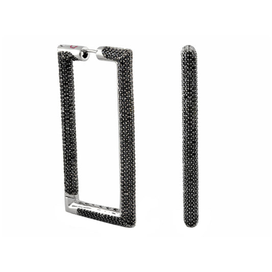 Shimmer and Glimmer Rectangle Earrings by Lauren G Adams black pavé hoops silver tone on Tampa Home & Garden Store