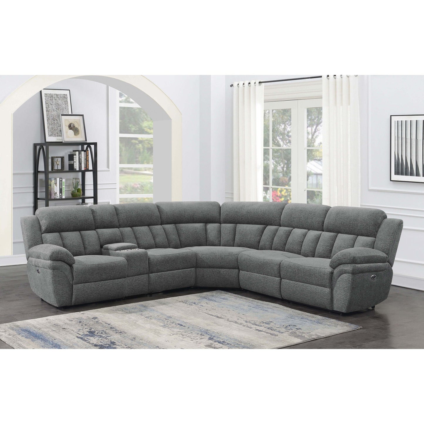 Divine 6 Piece reclining sectional in gray fabric with tufted cushions by HouseOfZazla on Tampa Home & Garden Store