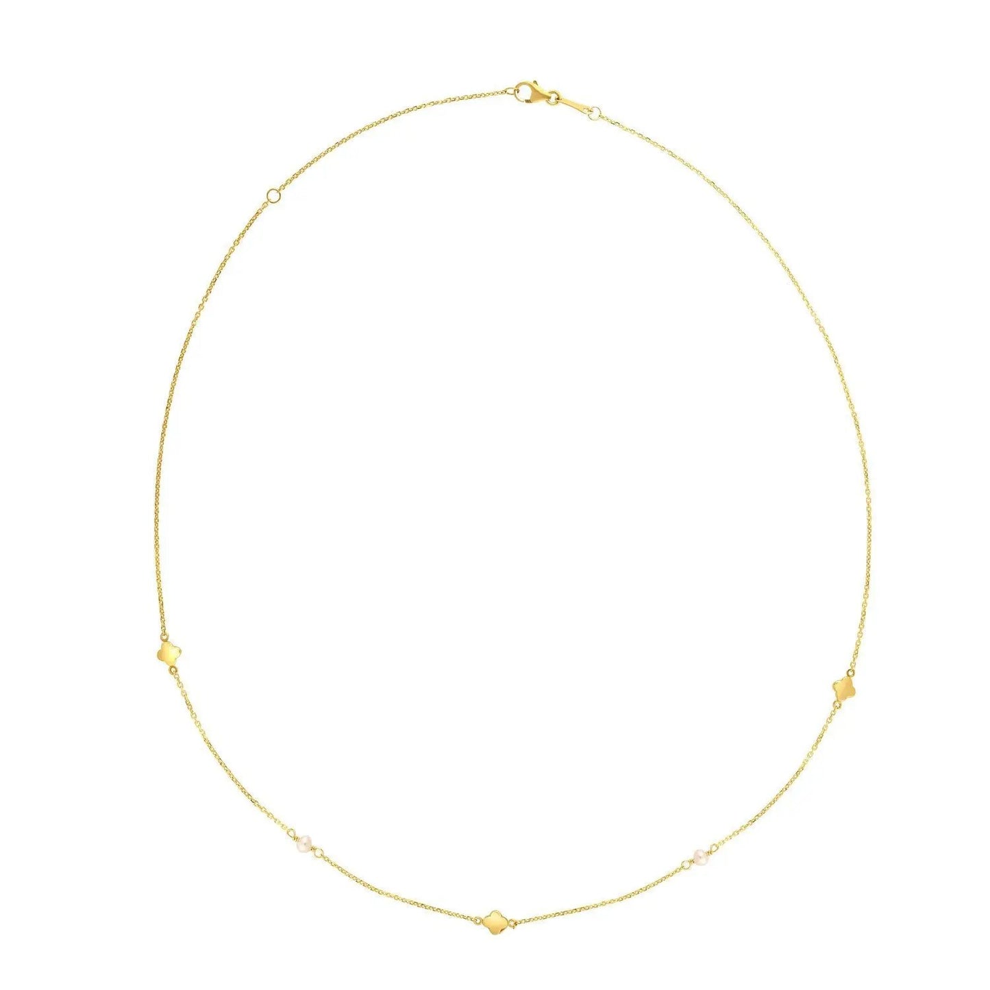 14k yellow gold pearl clover necklace by Bids with delicate chain and clover charms on Tampa Home & Garden Store