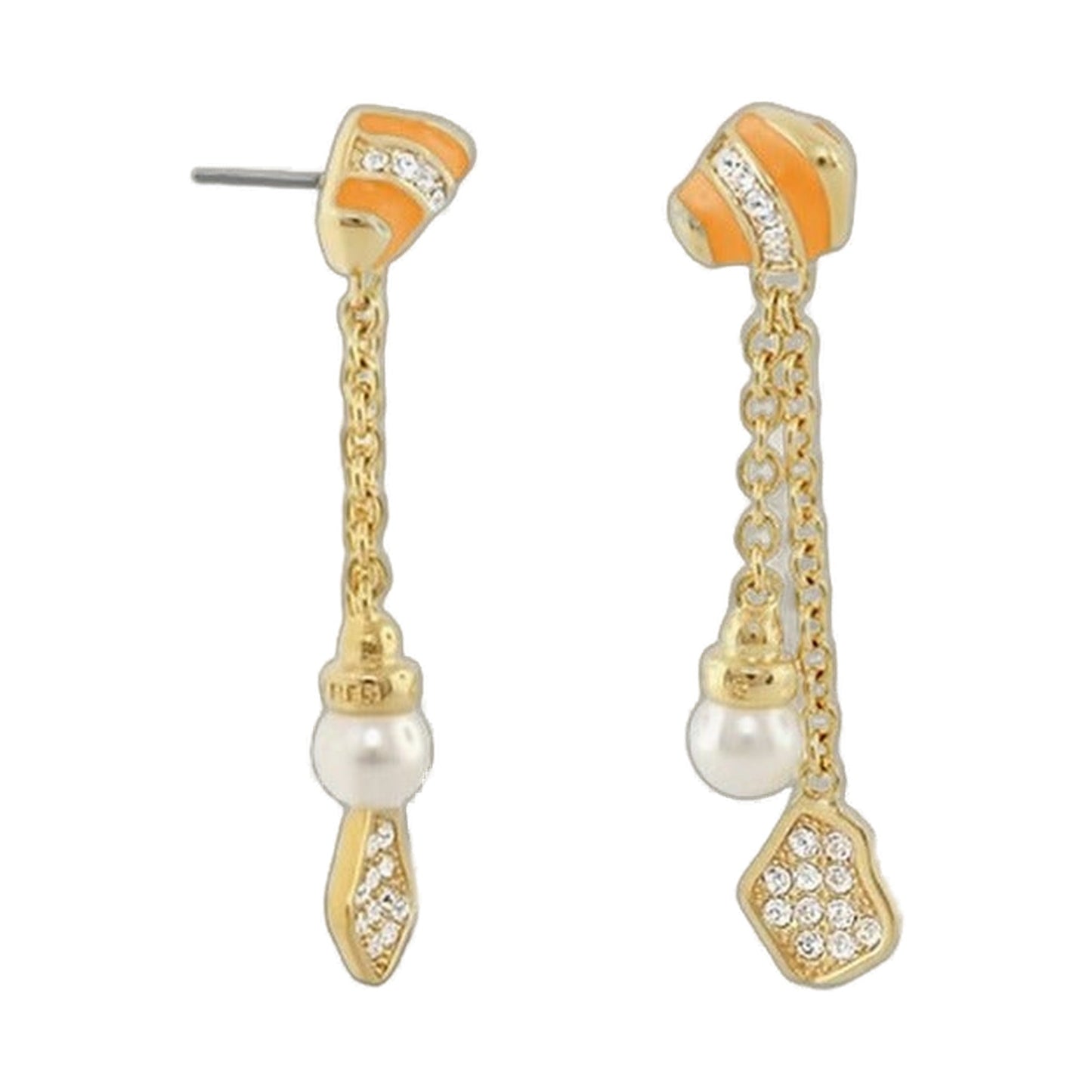 Moon Dust Earrings pair Lauren G Adams; gold-tone orange stripes, crystals, pearl drops on Tampa Home & Garden Store