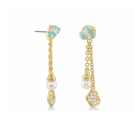 Moon Dust drop earrings pair Lauren G Adams; gold-tone with turquoise enamel and pearl drops on Tampa Home & Garden Store