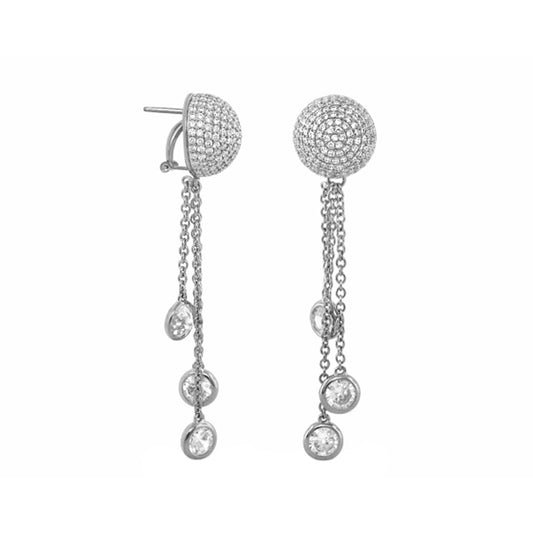 Shimmer and Glimmer Earrings, silver-tone drops with crystal pavรฉ spheres and chains on Tampa Home & Garden Store