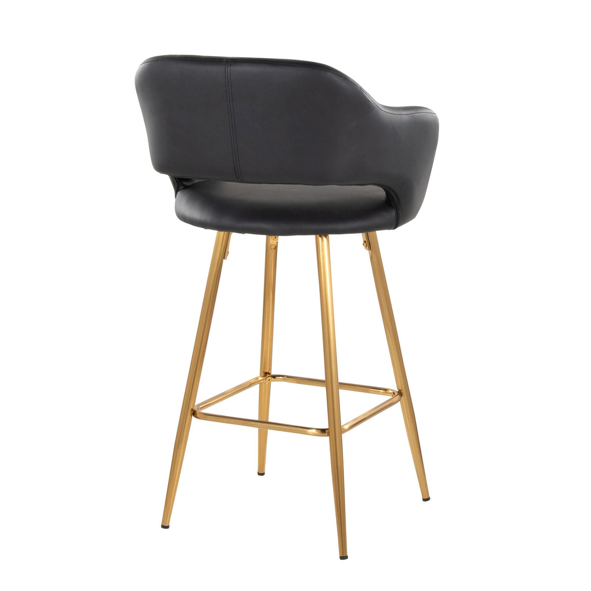 Contemporary fixed-height counter stool set of 2 in black leather with gold legs and footrest on Tampa Home & Garden Store