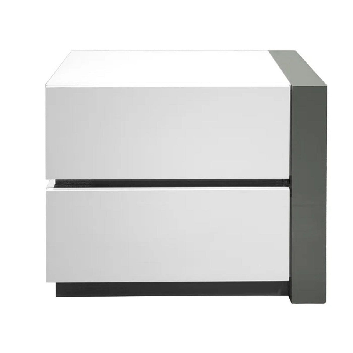 White high-gloss 2-drawer nightstand bedside table by HouseOfZazla with dark side panel on Tampa Home & Garden Store