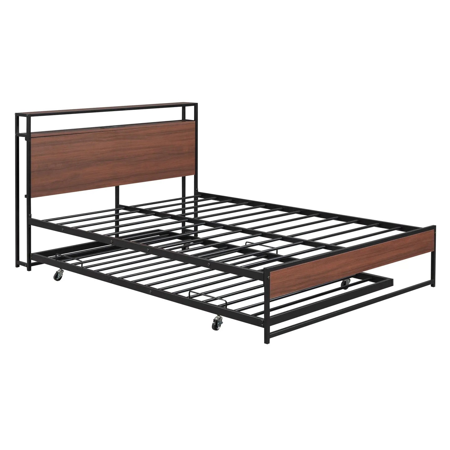 Platform Bed Frame With Trundle and USB Ports
