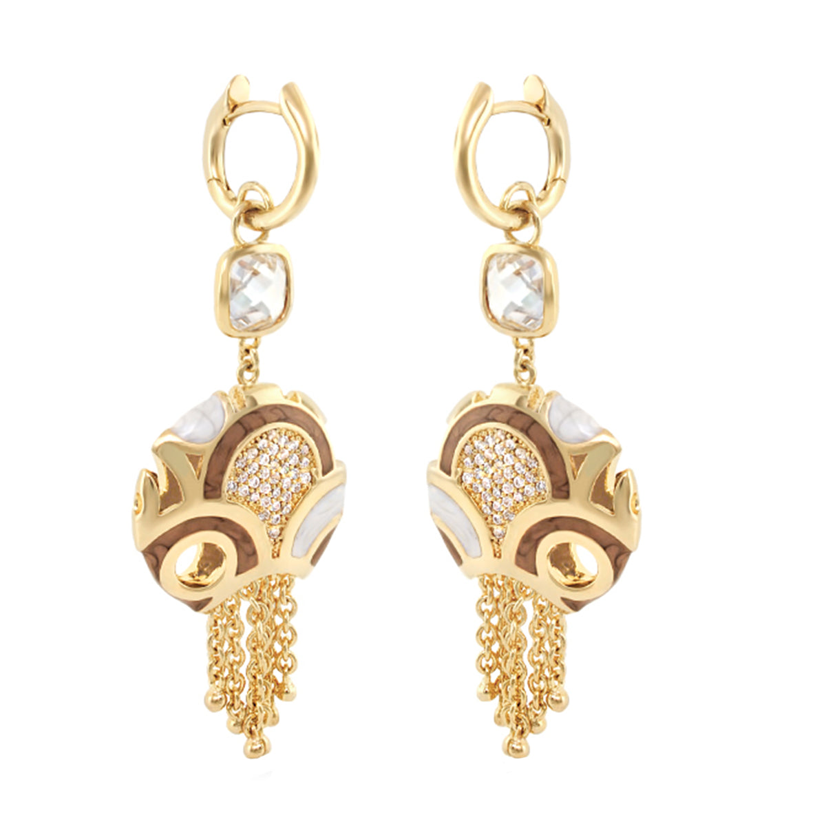 Magic 8 Earrings chandelier gold-tone crystal drops, tassel chains, pair by Lauren G Adams on Tampa Home & Garden Store