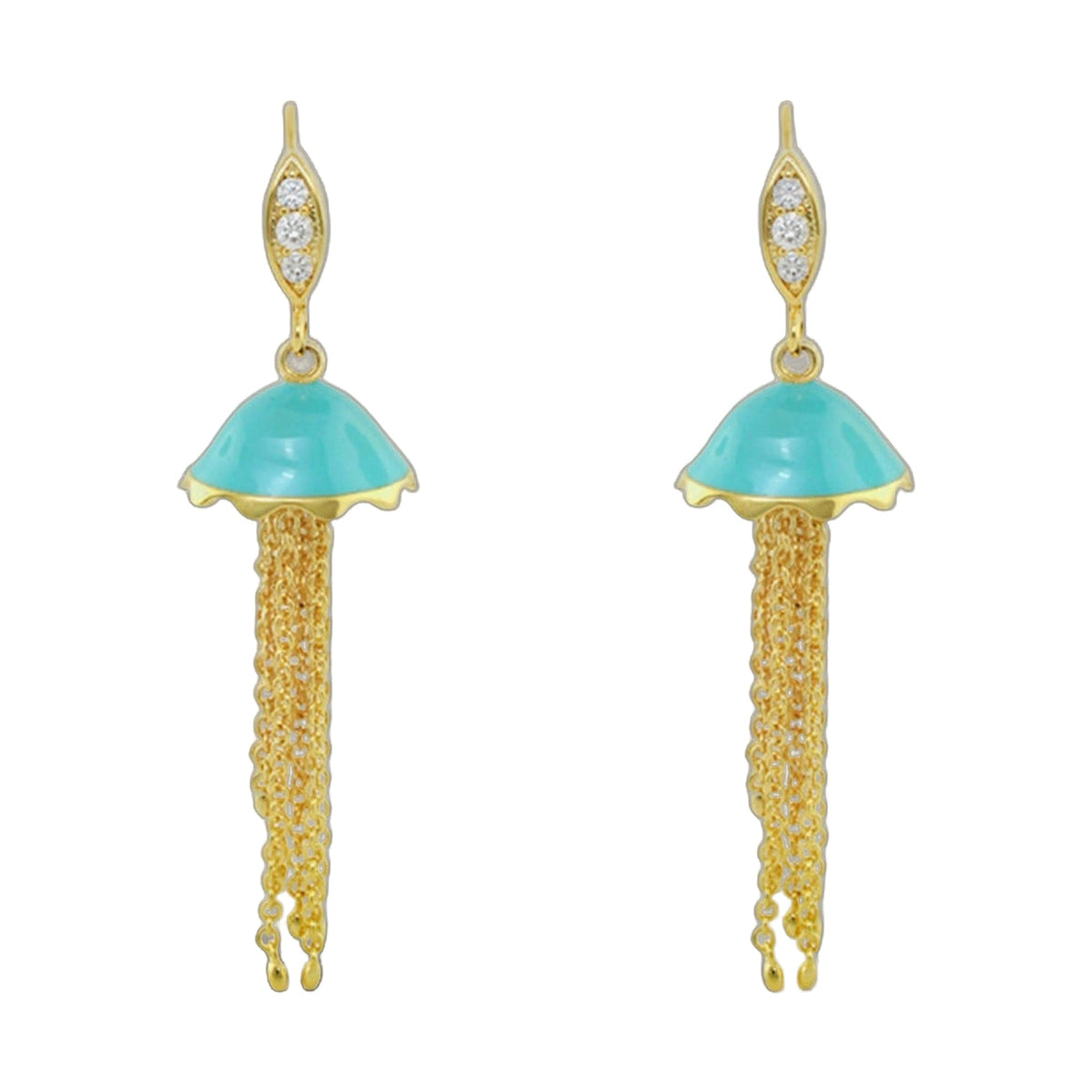 Eau Jellyfish earrings gold-tone drops with turquoise jellyfish and diamond tops, 2 pieces on Tampa Home & Garden Store