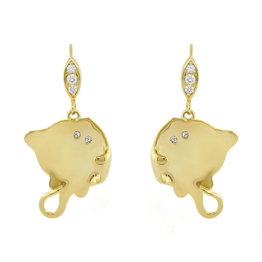 Eau Stingray earrings by Lauren G Adams, gold drop earrings with diamonds and elephant charms on Tampa Home & Garden Store