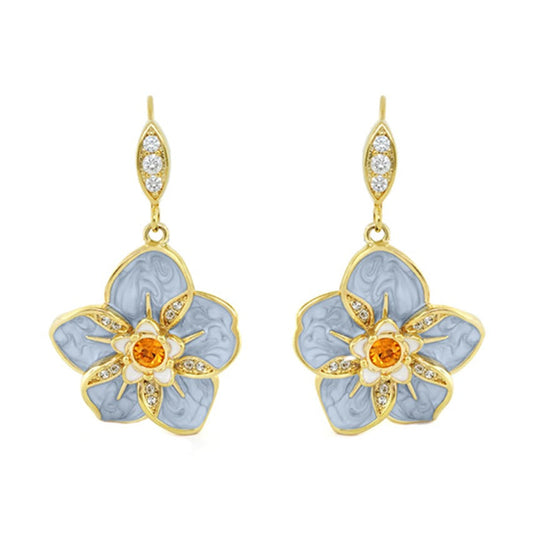 Eau Hibiscus Flower Earrings by Lauren G Adams, goldtone blue petals and orange center on Tampa Home & Garden Store