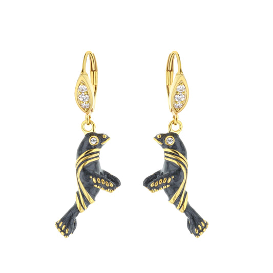 Eau Sea Lion earrings by Lauren G Adams; gold-tone leaf drop with crystals, black-gold rope on Tampa Home & Garden Store
