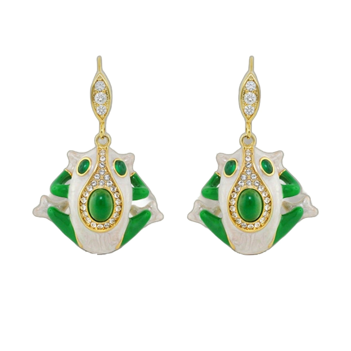 Eau Frog Earrings by Lauren G Adams, gold-tone with green enamel and crystal accents on Tampa Home & Garden Store