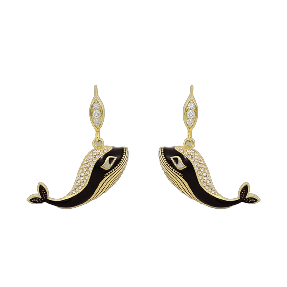 Eau Whale Earrings pair gold-tone whale drop earrings with black enamel diamonds Lauren G Adams on Tampa Home & Garden Store