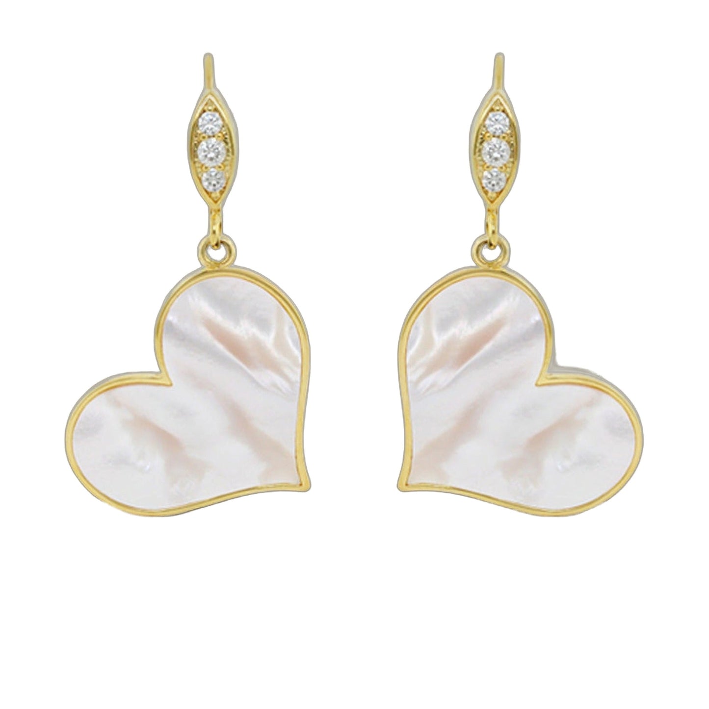 Eau Heart Earrings gold drops with diamonds & mother-of-pearl heart pendants Lauren G Adams on Tampa Home & Garden Store
