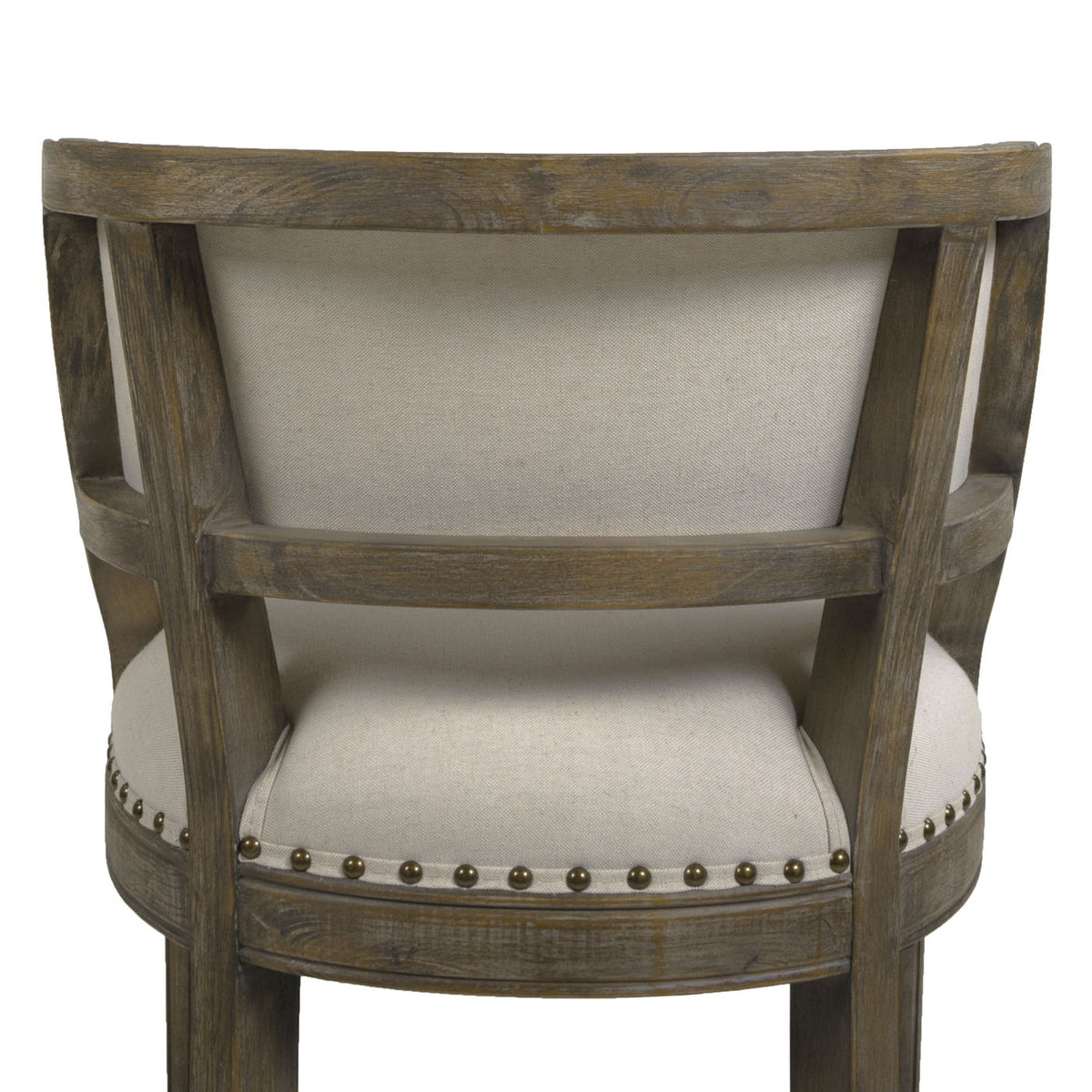 Farmhouse Counter Height Bar Stool with Backrest in Beige upholstery and weathered wood frame on Tampa Home & Garden Store