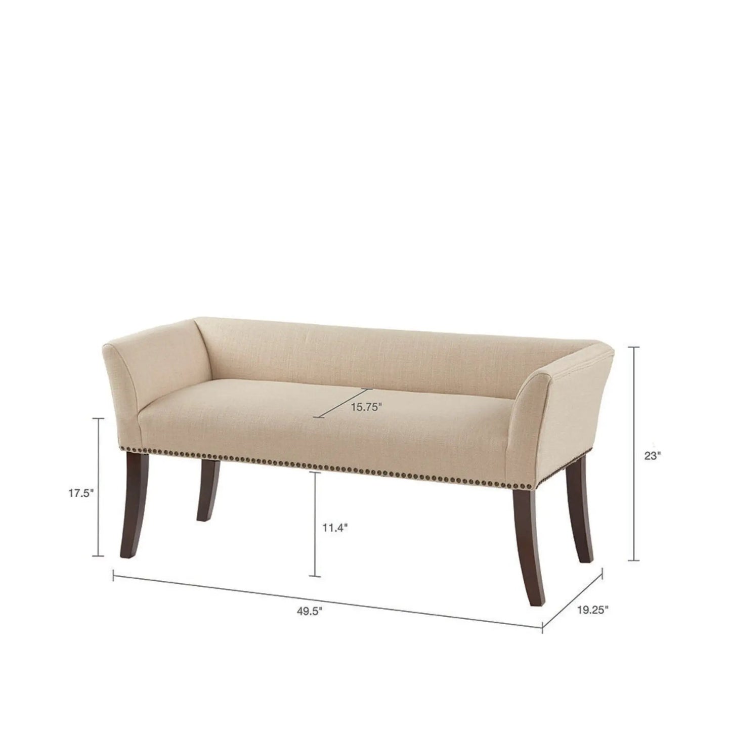 Elegant Bench with Solid Wood Frame Nailhead Trim