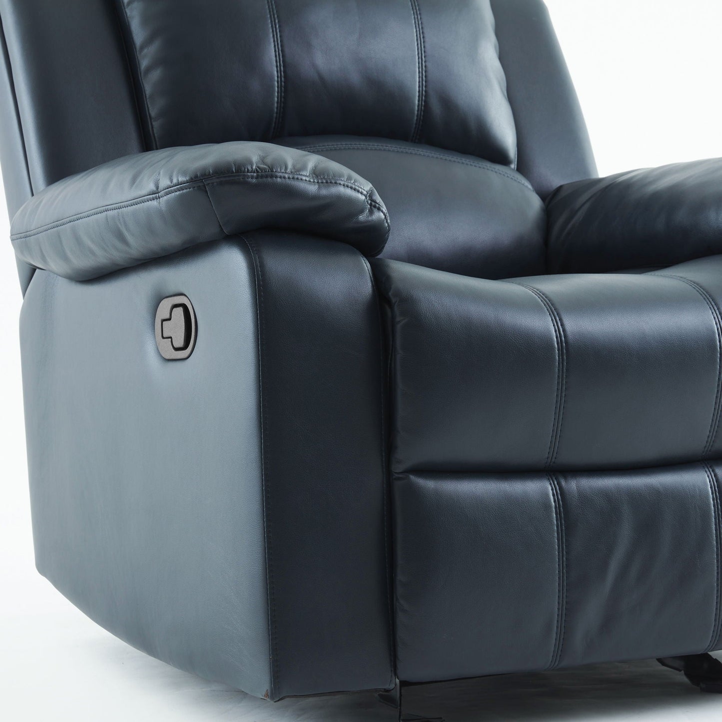 Charlotte gel glider recliner blue leather chair by HouseOfZazla with stitching and lever on Tampa Home & Garden Store