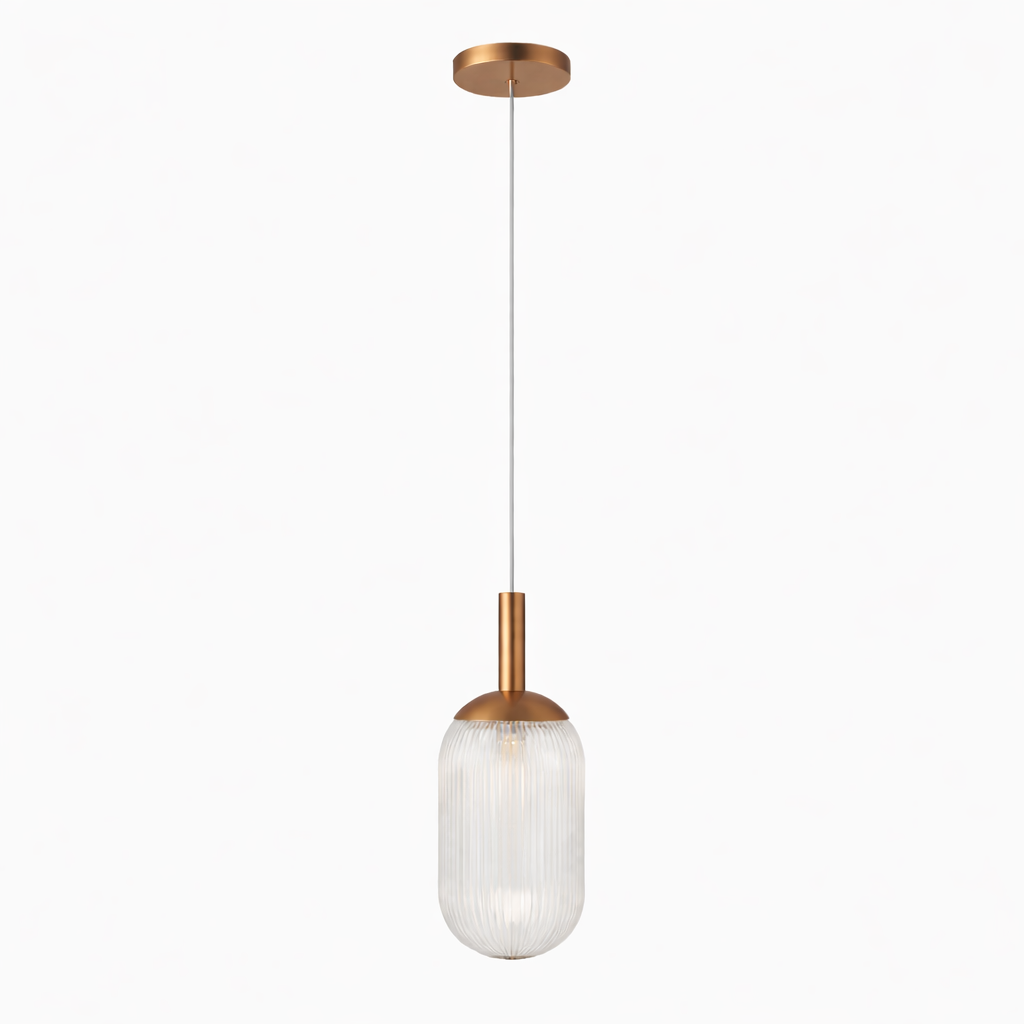 Modern Style Pendant Lamp with bronze hardware and clear ribbed glass shade by HouseOfZazla on Tampa Home & Garden Store