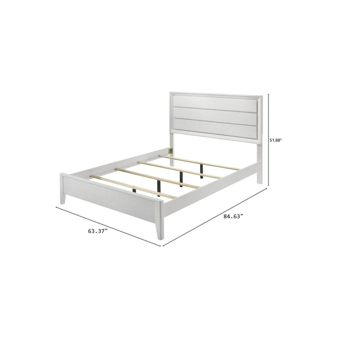 3 Piece Contemporary Bed Set Wave Panels Angled Legs White Bed Frame with Headboard and Slats on Tampa Home & Garden Store