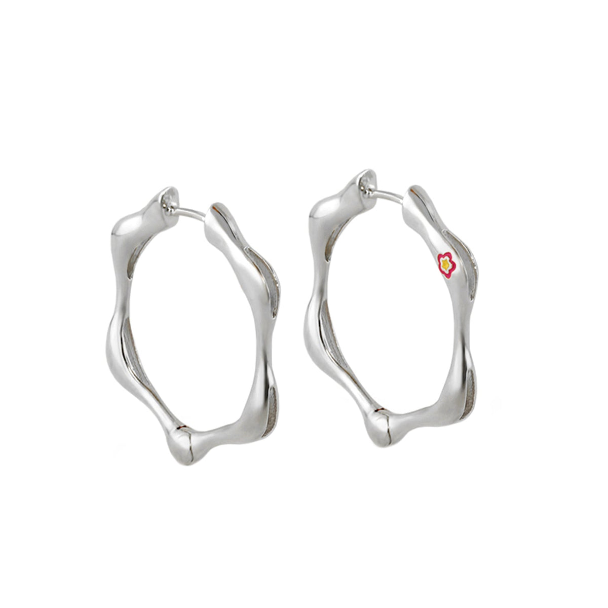 Socialite Earring pair, silver wavy hoops with flower logo, Lauren G Adams on Tampa Home & Garden Store