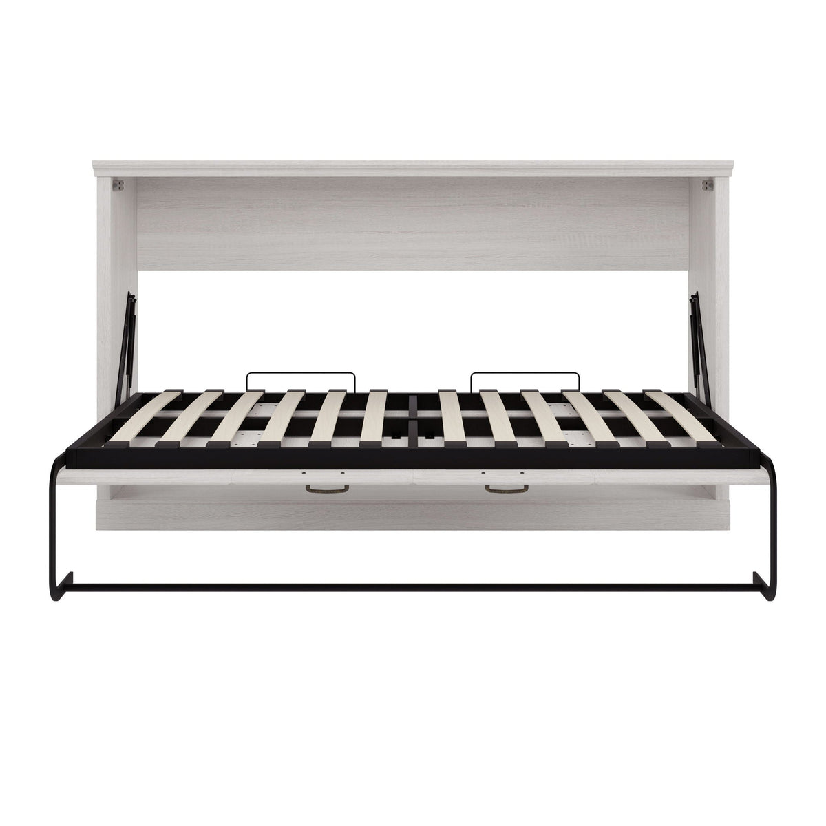 Twin size horizontal Murphy bed rustic white cabinet with black metal frame dual piston system on Tampa Home & Garden Store