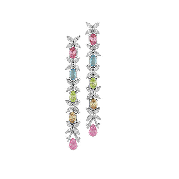 Long Xoxo Earrings by Lauren G Adams, silver-tone with gemstones and butterfly link drops on Tampa Home & Garden Store