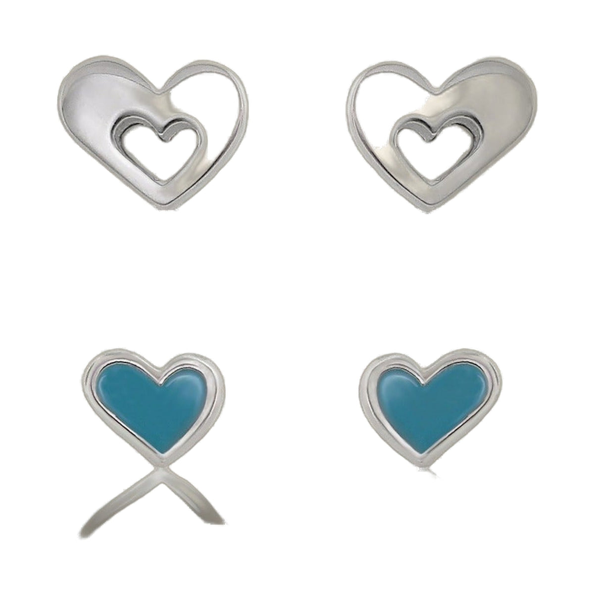 Sydney Leigh Heart Earrings 2 by Lauren G Adams silver hearts with teal enamel center on Tampa Home & Garden Store