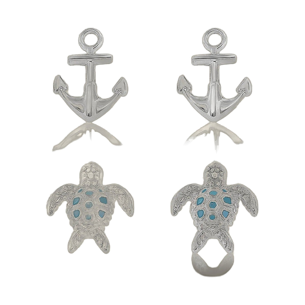 Anchor & Turtle Earrings set of 2, silver-tone with blue inlay on Tampa Home & Garden Store