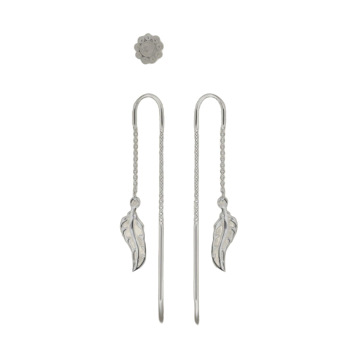 Sydney Leigh Feather Earrings: silver-tone feather pendants on chains with ear wires on Tampa Home & Garden Store